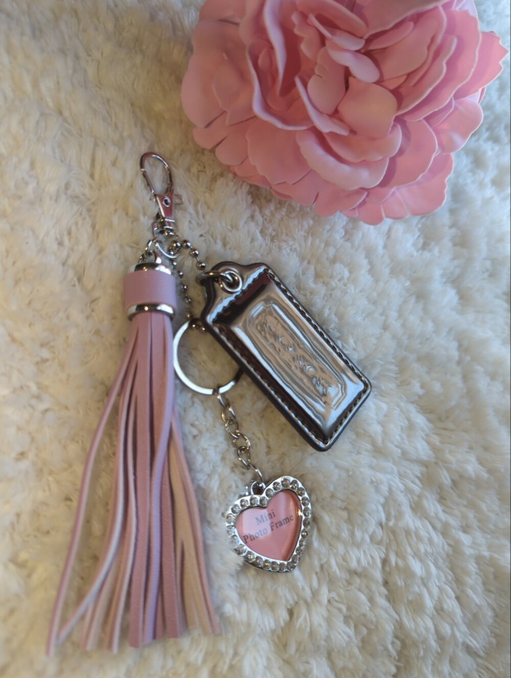 Coach Y2K Patent Leather Mirror Effect Hang Tag + Tassel Key Heart Photo Charm